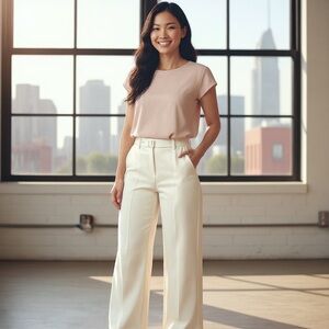 Lane Bryant Cream Wide-Leg Pants size 14P